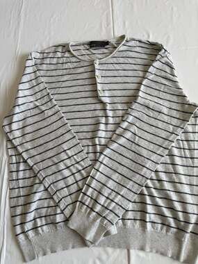 Vince. Striped Henley Size XXL Grey Black Long Sleeve Pullover minimalist